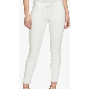 William Rast White Denim Lace-Up Ankle Skinny Jeans w Raw Hem Size 30 Boho
